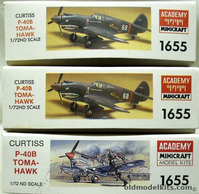Academy 1/72 THREE Curtiss P-40B Tomahawks, 1655 plastic model kit