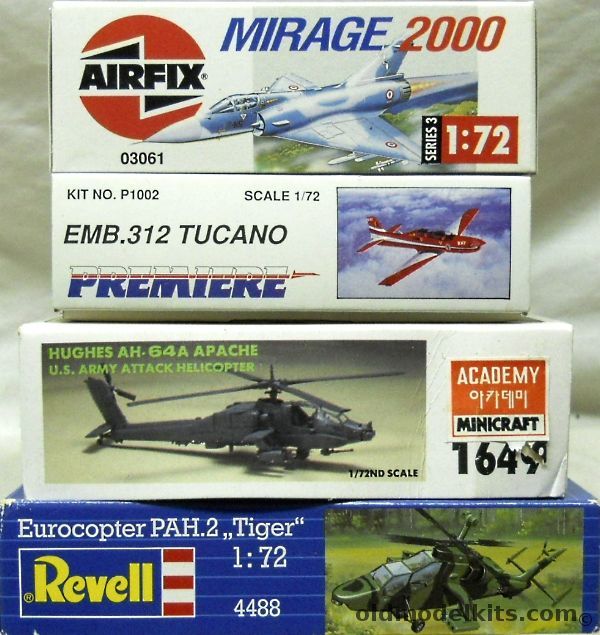 Airfix 1/72 Mirage 2000 / Premier EMB-312 Tucano / Academy AH-64A Apache / Revell Eurocopter PAH-2 Tiger, 03061 plastic model kit