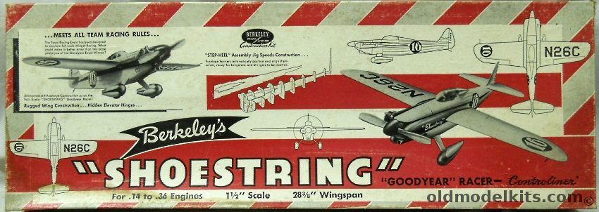Berkeley 1/8 Shoestring Goodyear Racer - 28 3/8 Inch Wingspan Control Line/U-Control Flying Model Airplane plastic model kit