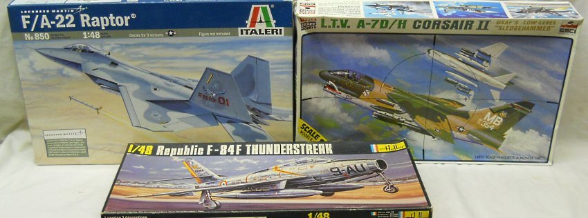  1/48 Heller F-84F Thunderstreak / ESCI LTV A-7D / A-7H Corsair II / Italeri F/A-22 Raptor (F-22) plastic model kit