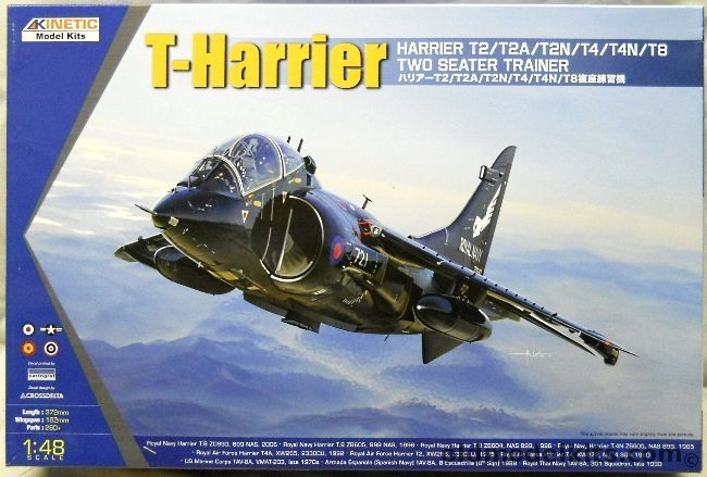 Kinetic 1/48 Harrier T2 / T2A / T2N / T4 / T4N / T8 Two Seat Trainer - (4) Royal Navy / (3) RAF / US Marines / Spanish Navy / Royal Thai Navy - T-Harrier, K48040 plastic model kit