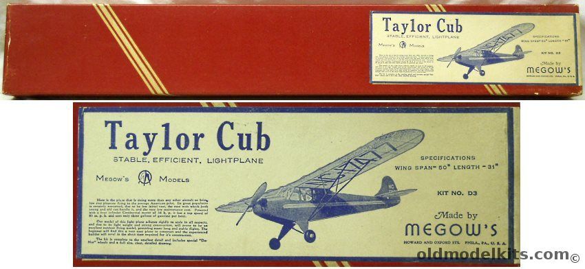 Megow Taylor Cub 50 Inch Wingspan Flying Aircraft, D3 plastic model kit