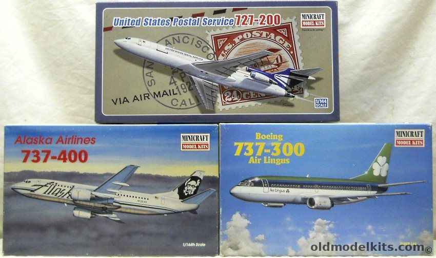 Minicraft 1/144 Boeing 727-200 United States Postal Service / Boeing 737-400 Alaska Airlines / Boeing 737-300 Air Lingus plastic model kit