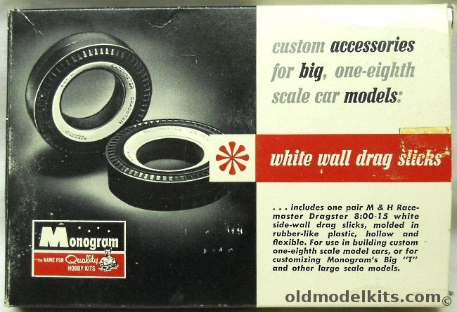 Monogram 1/8 White Wall Drag Slicks - Custom Accessories For 1/8 Scale Cars, AK206-79 plastic model kit