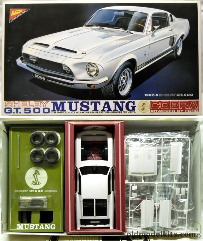 Nichimo 1/16 1967 Shelby GT500 Mustang Cobra - 1967 or 1968 - With Working Headlights, MC-1601 plastic model kit