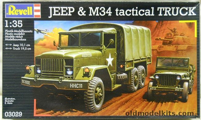 Revell 1/35 Jeep And M34 Tactical Truck - Eager Beaver M-34 2 1/2 Ton Truck And Willys Jeep ex Monogram - H Company 24th Inf Reg 25th Inf Div Korea July 1950 / 40th Tank Bat. 4th Inf Div Fort Ord CA August 1949 / 31st Inf Reg 7th Inf Div Japan 1947, 03029 plastic model kit