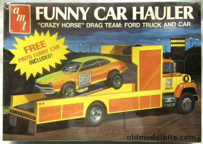 AMT 1/25 Funny Car Hauler - Drag Team Pinto Funny Car Crazy Horse II And Ford LN 8000 Race Car Transporter, T448 plastic model kit
