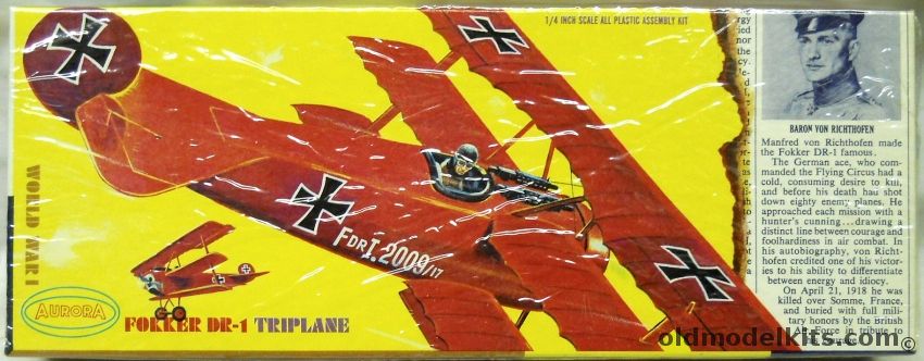 Aurora 1/48 Fokker DR-1 Triplane - Newsprint Issue, 105-100 plastic model kit