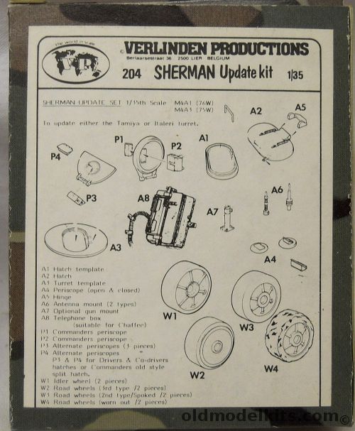 Verlinden 1/35 Sherman Update Set, 204 plastic model kit
