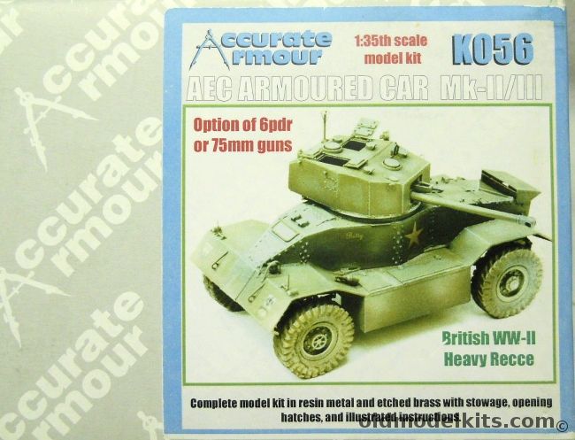 Accurate Armour 1/35 AEC Armoured Car Mk-II/II - 6 pdr Or 75mm Gun - British WWII Heavy Recce Vehicle, K056 plastic model kit