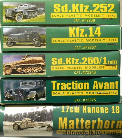 Ace 1/72 Sd.Kfz.252 Munitions Carrier / Kfz.14 FunkKraftwagen / Sd.Kfz.250/1 (alt) / Traction Avant 11CV / Matterhorn 17cm Kanone 18 Large Howitzer, 72238 plastic model kit