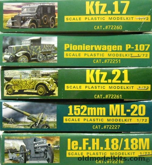 Ace 1/72 Radio Vehicle Kfz.17 / Pionierwagen P-107 / Kfz.21 Staff Car / 152mm Ml-20 Howitzer / le.F.H.18/18M Field Gun, 72260 plastic model kit
