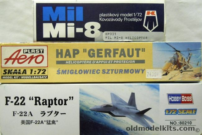 Aeroplast 1/72 Hap Gerfaut / KP Mil Mi-8 / Hobby Boss F-22A Raptor plastic model kit