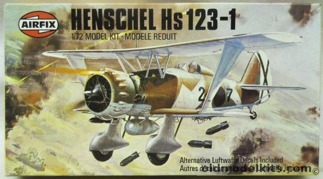 Airfix 1/72 Henschel HS-123 -1 - Spanish Civil War or Luftwaffe - (Hs123-1), 02051-4 plastic model kit