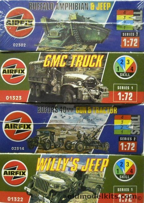Airfix 1/72 Buffalo Amphibian And Jeep / GMC Truck / Bofors 40mm Gun And Tractor / Willys Jeep, 02302 plastic model kit