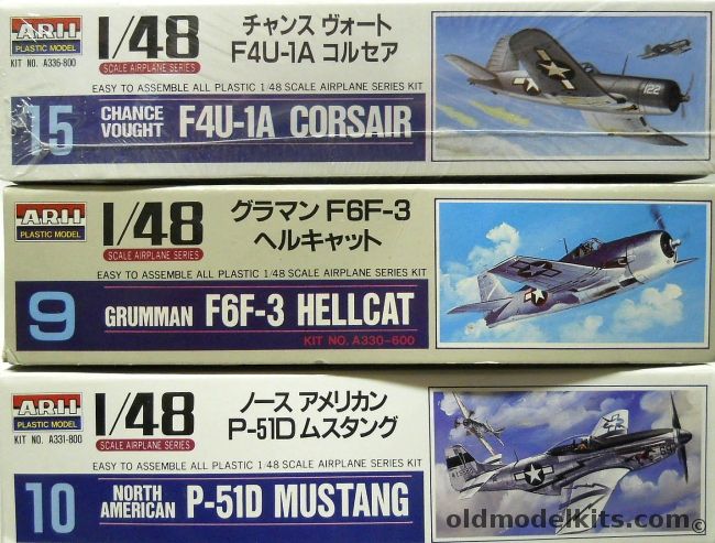 Arii 1/48 F4U-1A Corsair / Grumman F6F-3 Hellcat / P-51D Mustang  -  (ex Otaki F4U / F6F), A336-600 plastic model kit