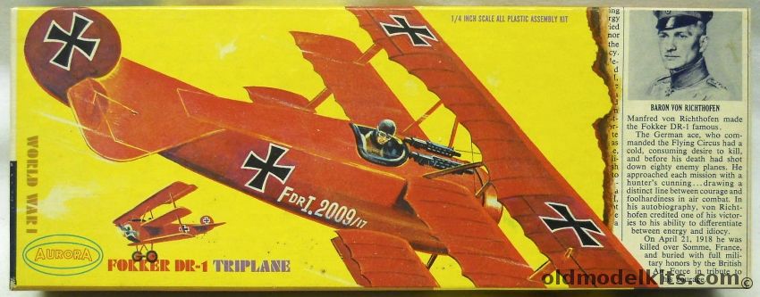 Aurora 1/48 Fokker DR-1 Triplane Newspaper Issue, 105-100 plastic model kit