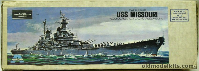 Aurora 1/600 USS Missouri BB-63 Battleship - Young Model Builders Club Issue, 774 plastic model kit