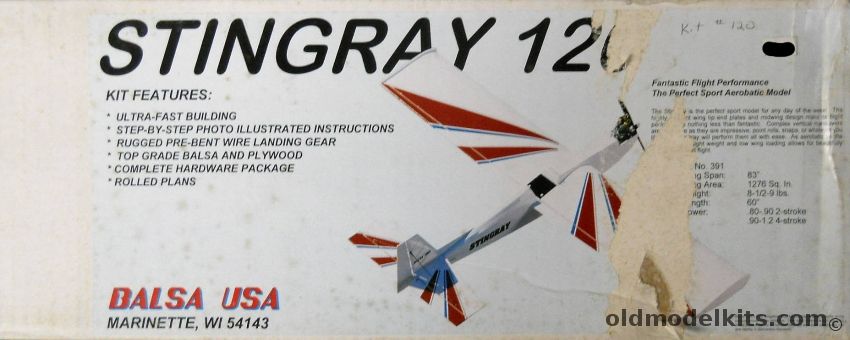 Balsa USA Stingray 120 - 83 Inch Wingspan R/C Aircraft, 120 plastic model kit