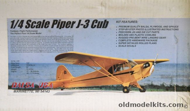 Balsa USA 1/4 Scale Piper J-3 Cub - 108 Inch Wingspan R/C Aircraft, BA438 plastic model kit