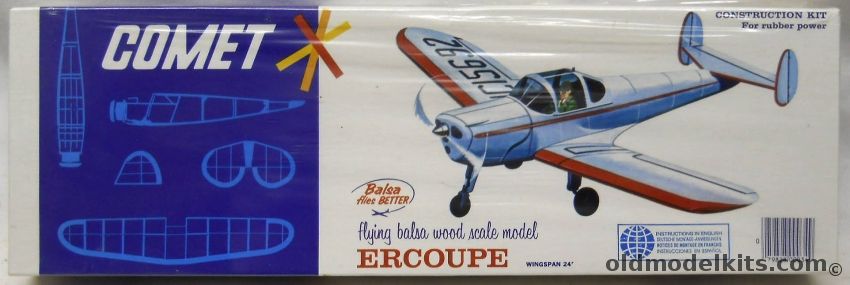 Comet Ercoupe - 24 Inch Wingspan Flying Balsa Airplane Model, 3407 plastic model kit