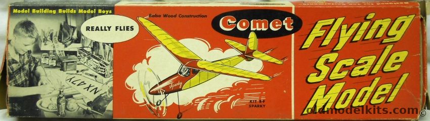 Comet Sparky 32 inch Wingspan Wakefield-Style Balsa Flying Model Airplane - Coke Bottle Issue, R9-59 plastic model kit