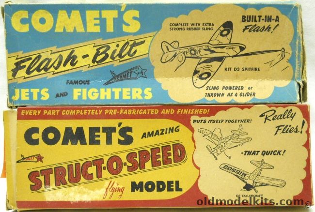 Comet Taylorcraft Jr Struct-O-Speed Flying Model And D3 Flash-Bilt Spitfire Glider, C2 plastic model kit