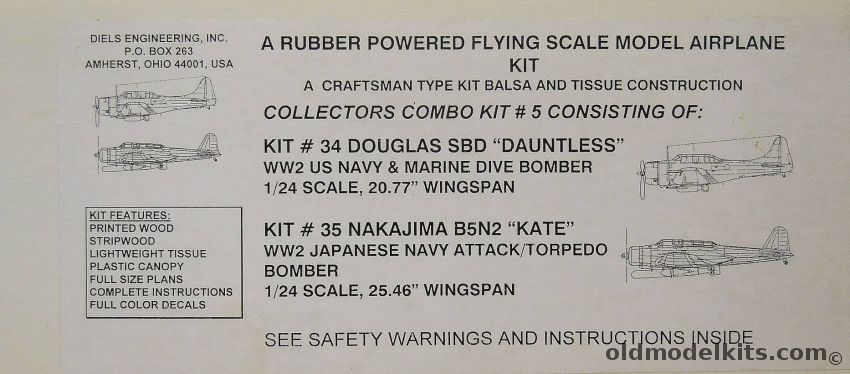 Diels Engineering 1/24 Douglas SBD Dauntless And Nakajima B5N2 Kate - 20.77 and 25.46 Inch Wingspan Flying Aircraft, 5 And 35 plastic model kit
