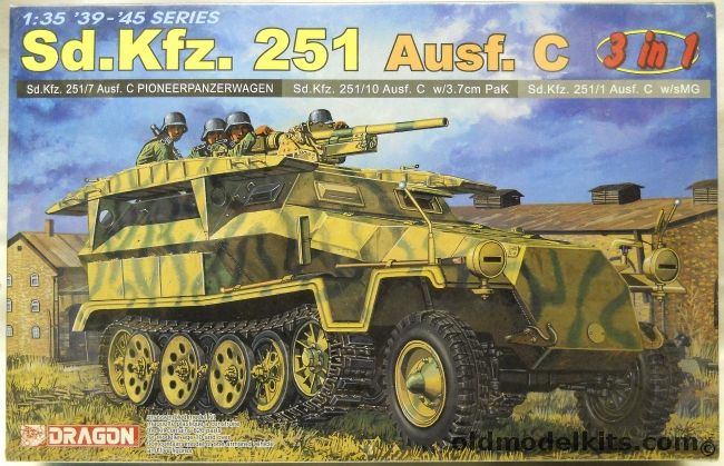 Dragon 1/35 Sd.Kfz. 251 Ausf. C - 3 In 1 Issue For 251/7 Pioneerpanzerwagen /  251/10 With 3.7cm Pak / 251/1 With SMG, 6224 plastic model kit