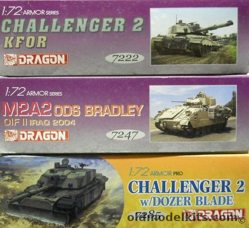 Dragon 1/72 Challenger 2 KFOR / M2A2 ODS Bradley Iraq 2004 / Challenger 2 With Dozer Blade, 7222 plastic model kit