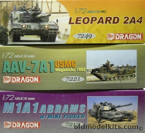 Dragon 1/72 Leopard 2A4 / M1A1 Abrams With Mine Plow / USMC AAV-7A1 Mogadishu 1993, 7249 plastic model kit