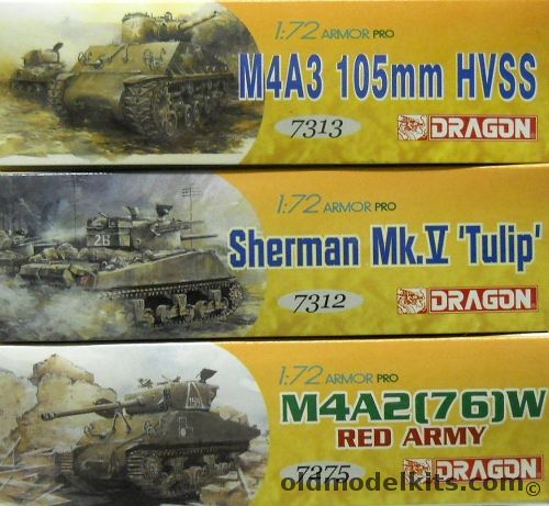 Dragon 1/72 M4A3 105mm HVSS Sherman / Sherman MkV Tulip / M4A2 (76)W Red Army Sherman, 7313 plastic model kit