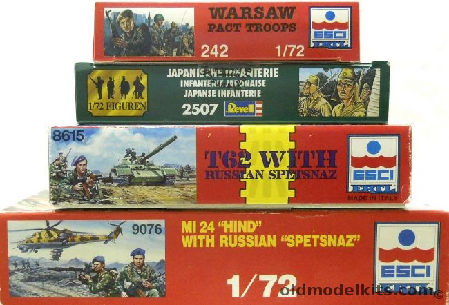 ESCI 1/72 Warsaw Pact Troops / T62 With Russian Spetsnaz / Mi-24 Hind With Russian Spetsnaz / Revell Japanese Infantry, 242 plastic model kit