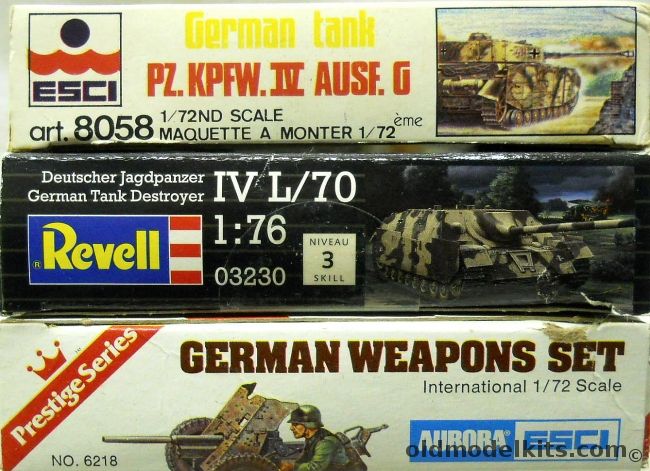 ESCI 1/72 Pz. Kpfw. IV Ausf G / Revell Jagdpanzer IV L/70 / Aurora ESCI German Weapons Set, 8058 plastic model kit