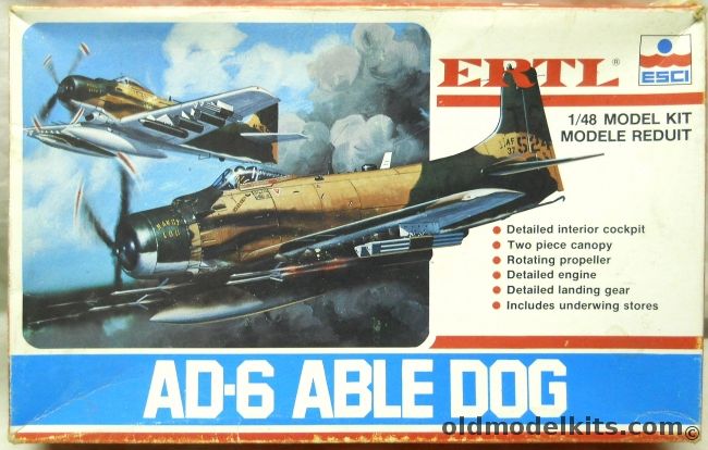 ESCI 1/48 AD-6 Able Dog - USAF 'Nancy Lou' 56th SOW Rescap Thailand 1972 - A-1H 'The Proud American' USAR 56th SOW 602 SOS Thailand 1970 / AD-6 RVNAF South Vietnam Bien Hoa 1956 -  (A1-H), 8212 plastic model kit