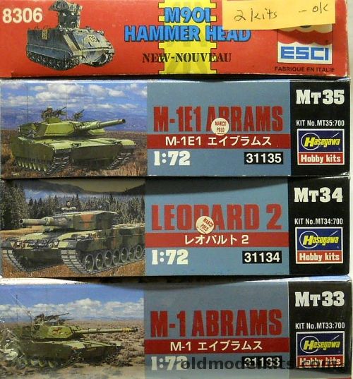ESCI 1/72 TWO M901 Hammer Heads / Hasegawa M-1E1 Abrams / Leopold 2 / M-1 Abrams, 8306 plastic model kit