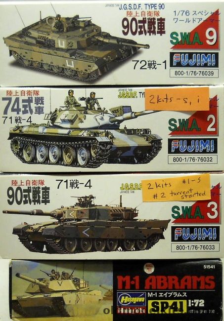 Fujimi 1/76 Type 90 -1 Tanks / TWO Type 74 -4 Tanks / TWO Type 90 -4 Tank / Hasegawa M-1 Abrams, SWA9 plastic model kit