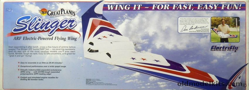 Great Planes Slinger ARF Electric Powered Flying Wing - 47.37 Inch Wingspan Almost Ready To Fly R/C Aircraft, GPMA1180 plastic model kit