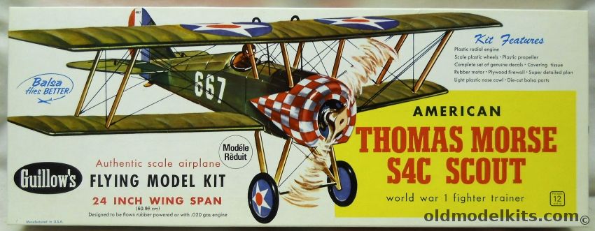 Guillows Thomas-Morse S4C Scout - 24 Inch Wingspan for Free Flight or R/C Conversion, 201 plastic model kit