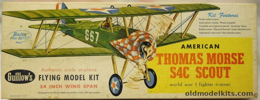 Guillows Thomas-Morse S4C Scout - 24 Inch Wingspan For Free Flight Or R/C Conversion, 201 plastic model kit