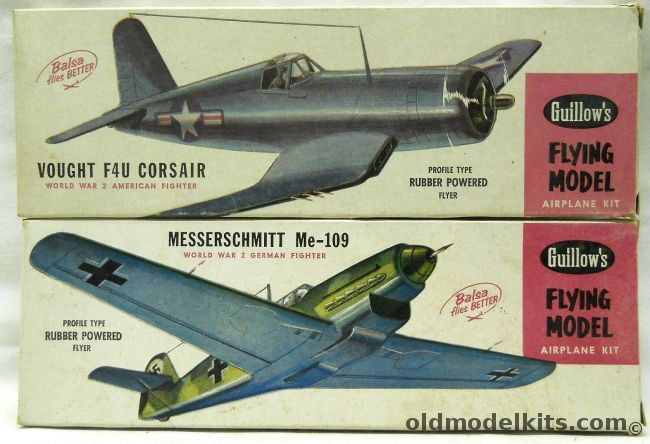 Guillows Vought F4U Corsair 11 Inch Wingspan And Messerschmitt Me-109 11 Inch Wingspan - Rubber Powered Flying Aircraft, 26DC plastic model kit