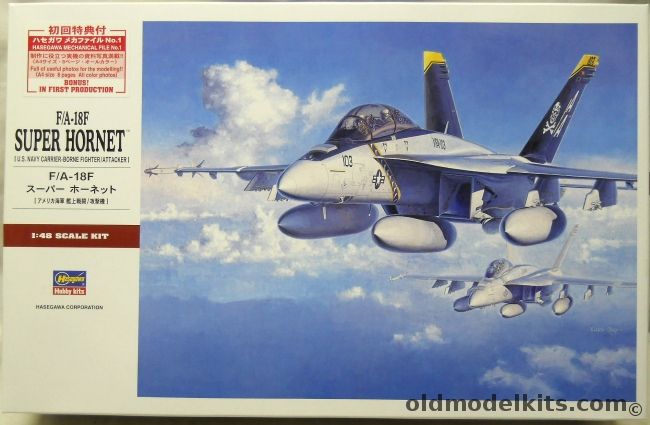 Hasegawa 1/48 F/A-18F Super Hornet - With Full Color Hasegawa Mechanical File No.1 Booklet, PT38 plastic model kit