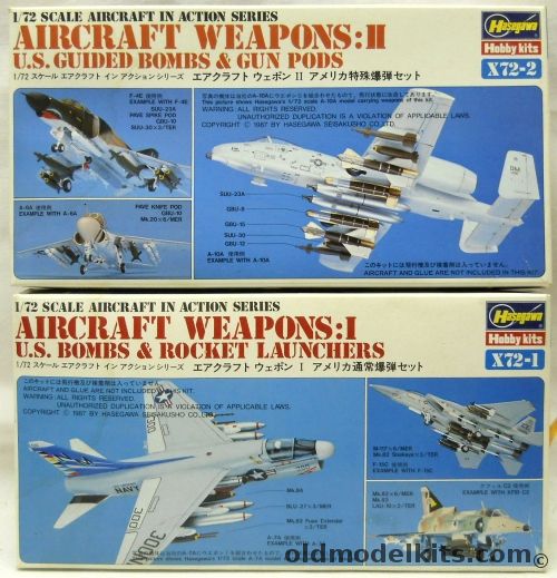 Hasegawa 1/72 Aircraft Weapons I US Bombs & Rocket Launchers And II US Guided Bombs and Gun Pods, X72-1 plastic model kit