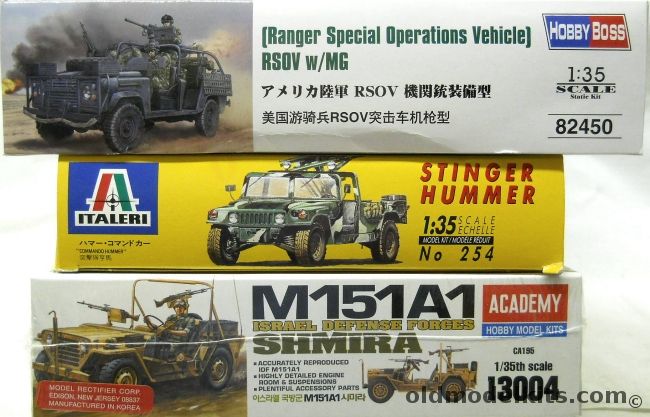 Hobby Boss 1/35 Ranger Special Operations Vehicle RSOV with MG And Italeri Stinger Hummer And Academy M151A1 IDF Shimira, 82450 plastic model kit