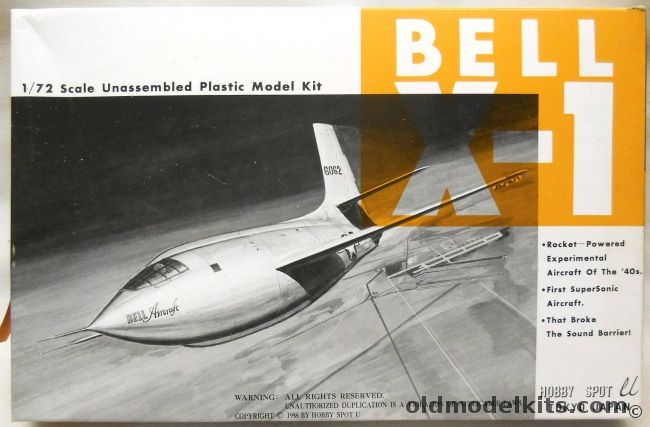 Hobby Spot U 1/72 Bell X-1 - With Transparent Fuselage and Full Interior, 7201-2600 plastic model kit