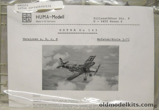 Huma Model 1/72 Gotha Go-145 - Bagged, 22 plastic model kit