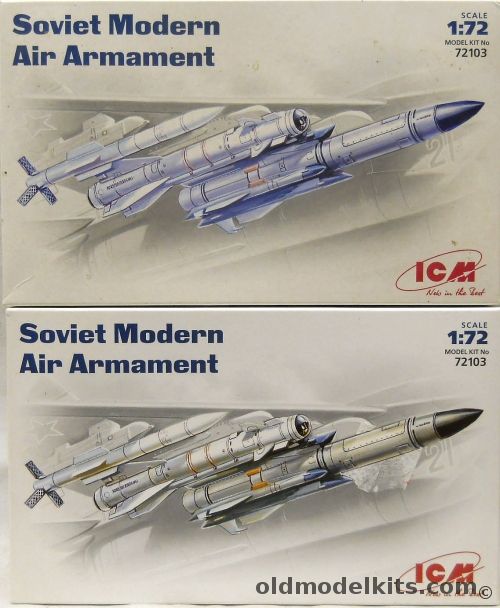 ICM 1/72 TWO Soviet Modern Air Armament - RR-7 Air-to-Air Missile / X-29T Air-To Surface Missile / Z-31P Air-To Surface Missile - 6 Missiles Total, 72103 plastic model kit