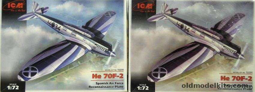 ICM 1/72 TWO Heinkel He-70 F-2 - Spanish Nationalist Air Force 1938 / Condor Legion Spain March 1937, 72231 plastic model kit