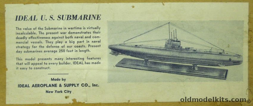 Ideal Aeroplane & Supply Ideal US Navy Submarine - 24 Inch Wooden Model plastic model kit