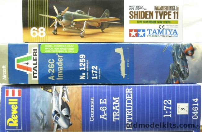 Italeri 1/72 A-26 Invader / Tamiya N1K1 Ja Shiden Type 11 / Revell A-6E TRAM Intruder, 1259 plastic model kit
